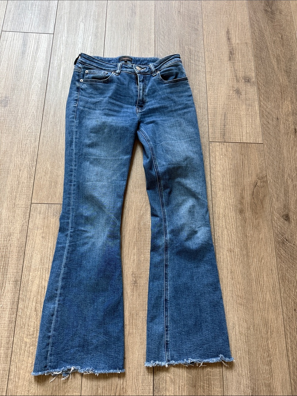 Quince Luna stretch Flare Jeans - Raw Hem Size 27 Twilight Blue Fray